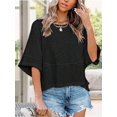 thumbnail image 2 of Women Crew‑Neck Batwing Half‑Sleeve Tee, Solid‑Color Loose‑Fit Flowy Casual Summer Tops, 2 of 8