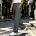 thumbnail image 5 of Vmberlty Men Wide Leg Pants Men's Solid Color Casual Sweatpants Adjustable Drawstring Elastic Waist Pockets Design Casual Fashion Long Trousers, 5 of 6