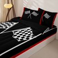 thumbnail image 3 of Manfei Checkered Racing Flags Zipper Full Size Comforter Sets with Fitted Sheet and 2 Pillowcases,Classic Geometric Print Zipper Bedding Set,Black Red,Black Reversible,4pcs, 3 of 8