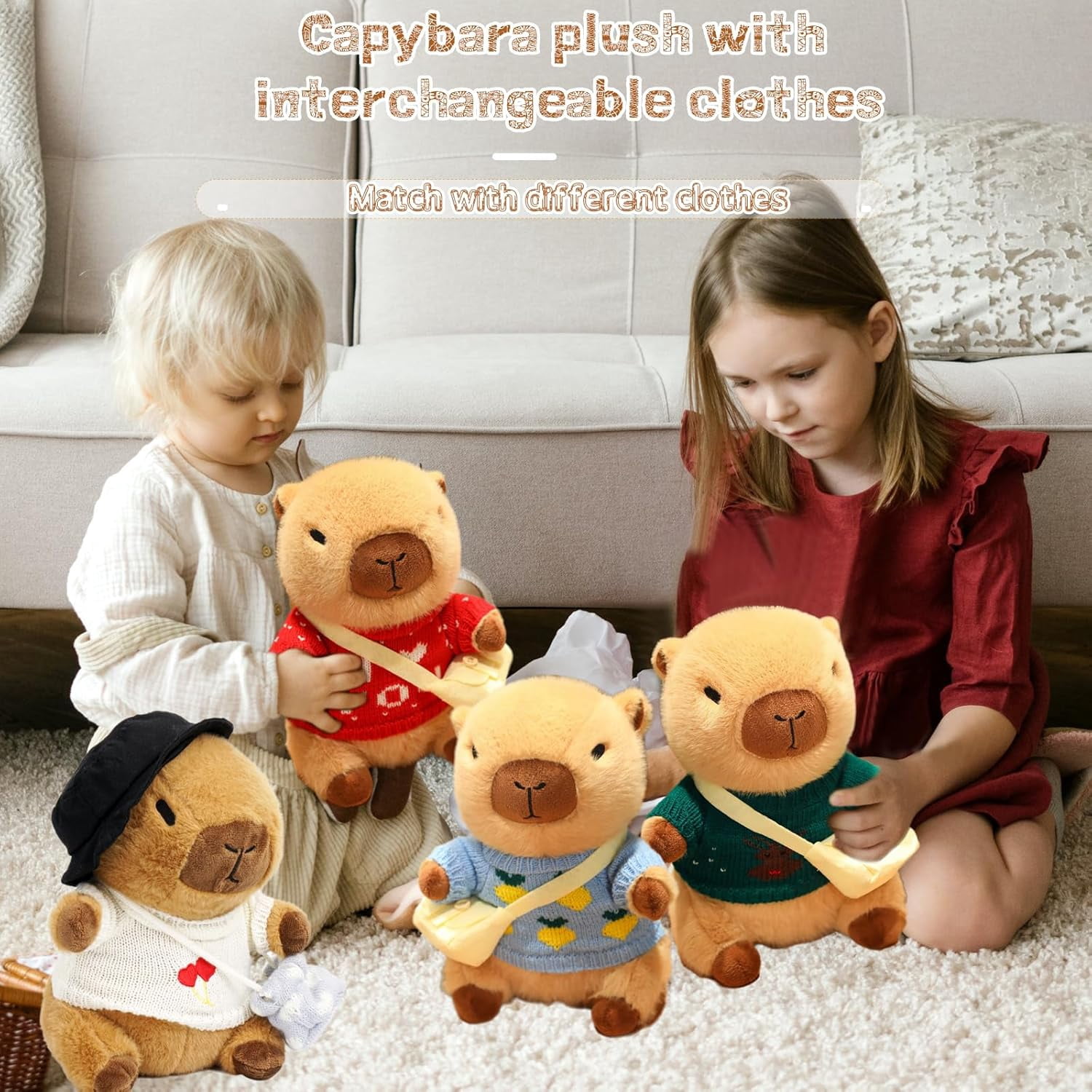10Pcs Capybara Plush Toy Capybara Plush with 9 Clothes and Accessories Super Soft Capybara Stuffed Animal for Kids Girls Boys 10.2inch
