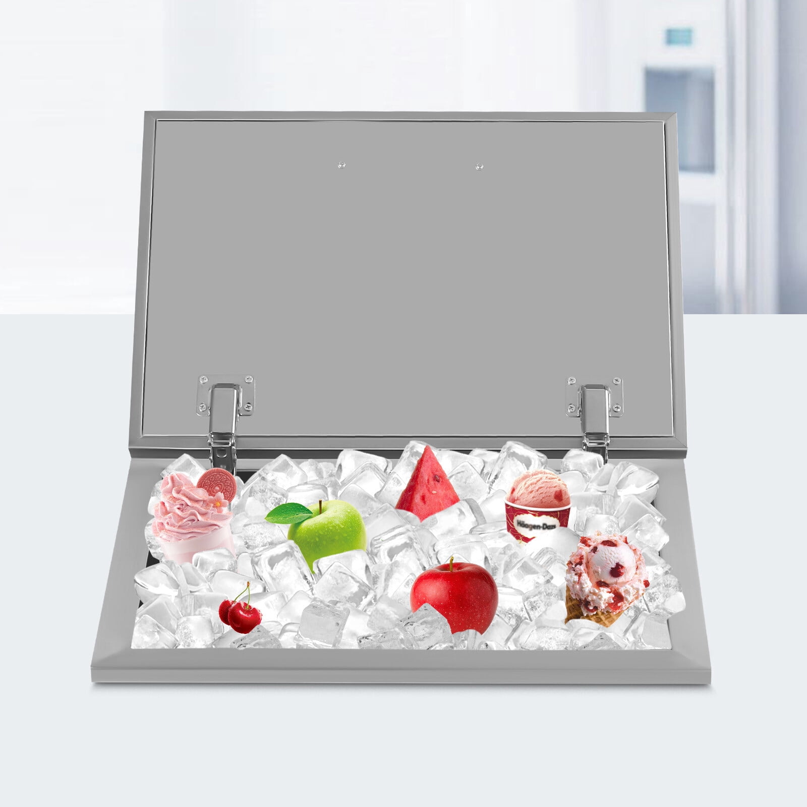 Drop in Ice Chest 20x14x13in Drop in Cooler Stainless Steel with Hinged Cover Bar Ice Bin