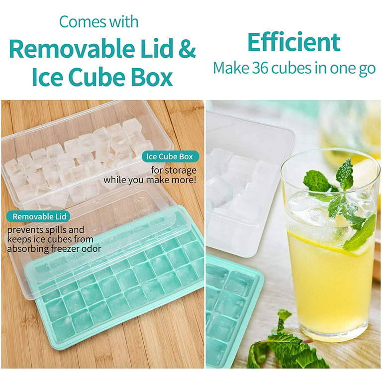 Ice Cube Tray With Lid and Bin | 36 Nugget Silicone Ice Tray For Freezer |  Comes with Ice Container, Scoop and Cover | Good Size Ice Bucket