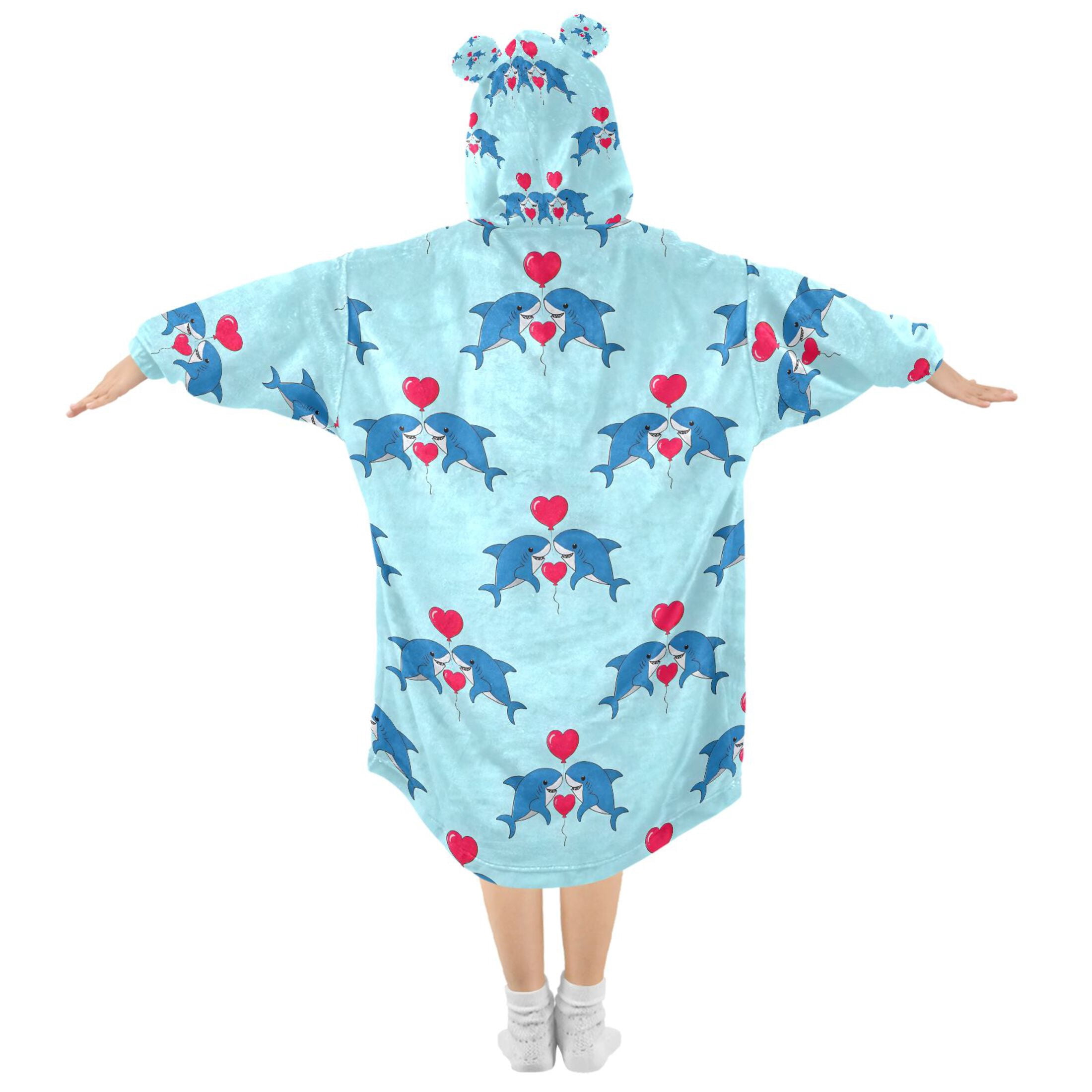 joogoo Blanket Hoodie for Shark and Hearts Oversize Sweatshirt 3-14 YR L