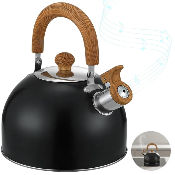 Tea Kettle for Stove Top, 4 L Whistling Tea Kettle, Stainless Steel Teapot with Wood Grain Handle, Fast Heating Water Boiler for Induction, Gas, Electric, Radiant Stove