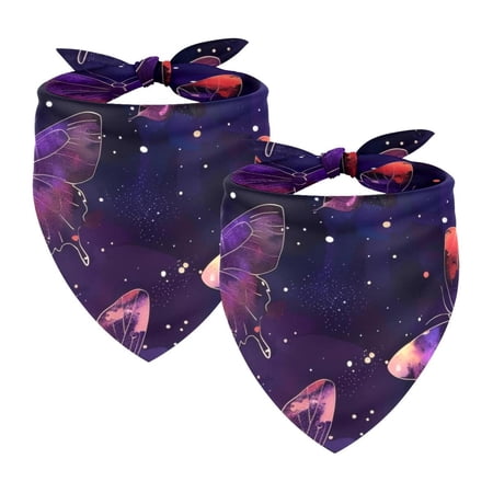 PhooArto Purple Galaxy Butterflies Dog Bandanas 2 Pack Soft Washable Pet Scarf Triangle for Large Dogs Puppies and Cats