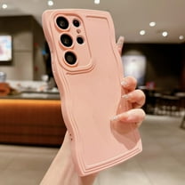 Wave Frame Case for Samsung Galaxy S22 Ultra 5G Phone Case,Cute Wave Frame Slim Fit Shockproof Phone Bumper Cover Soft Pretty Curly Wavy Case Anti-Scratch TPU Case for Girl and Women - Pink