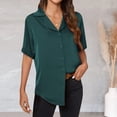 thumbnail image 2 of WTXUE Button Down Shirts for Women Blouses for Women Dressy Casual Solid Color Blouses V Neck Tops Chiffon Blouses Tunic Tops Short Sleeve Shirts Tshirts Shirts Simple Tops Shirts Casual Green Xxl, 2 of 3