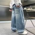 thumbnail image 4 of Boys Wide Leg Denim Jeans Straight Loose Fit Casual Trousers With Comfortable Elastic Waist For Kids Fashion Tween Kids Summer Soft Comfy Trousers Y2K Streetwear Cute Teen Basic Pants, 4 of 8