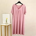 thumbnail image 2 of LNWUY Women's Nightgowns Lightweight Thin Baggy Sleepshirts Comfy Soft Loungewears V Neck Short Sleeve Modal Pajamas Pink L, 2 of 7