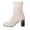 Beige, variant on Beige Ladies Chunky Heel Booties Knitted Upper Solid Color Elastic Mid Calf Casual Winter Footwear
