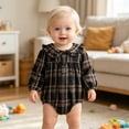 thumbnail image 2 of Xyant Infant Baby Boy Girl Plaid Romper Baby Sweatshirt Long Sleeve Romper Ruffle Festival Clothes Fall Winter Outfits (Blue,6-9 Months), 2 of 7