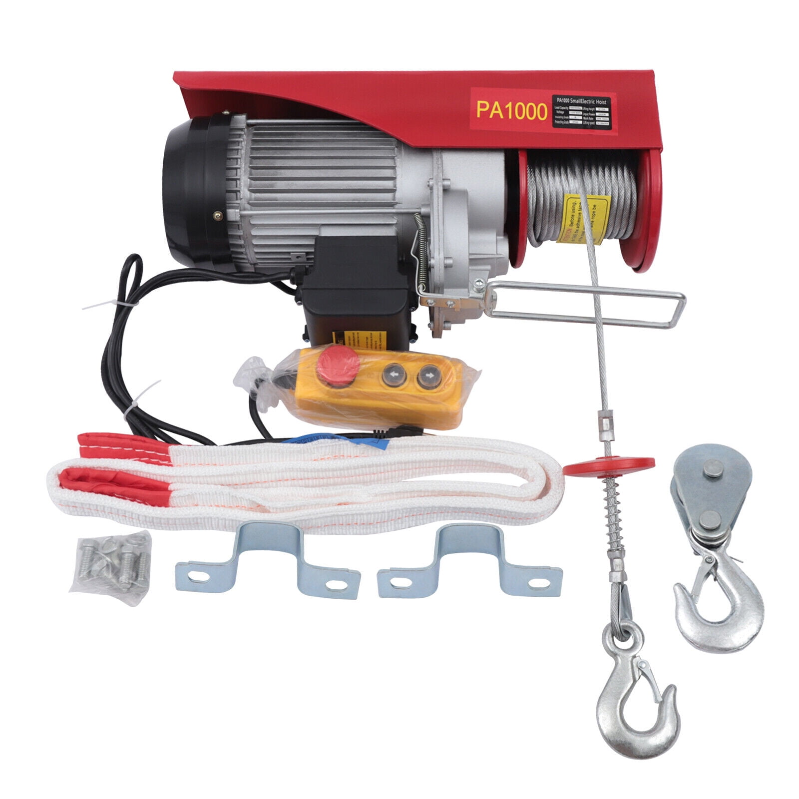 PA1000kg 2200LB Electric Wire Hoist Winch Hoist Crane Lift w/Remote Control 110V PA1000 Electric Wire Hoist Winch Engine Crane Lift Sling Strap 2200 Lbs w/Remote
