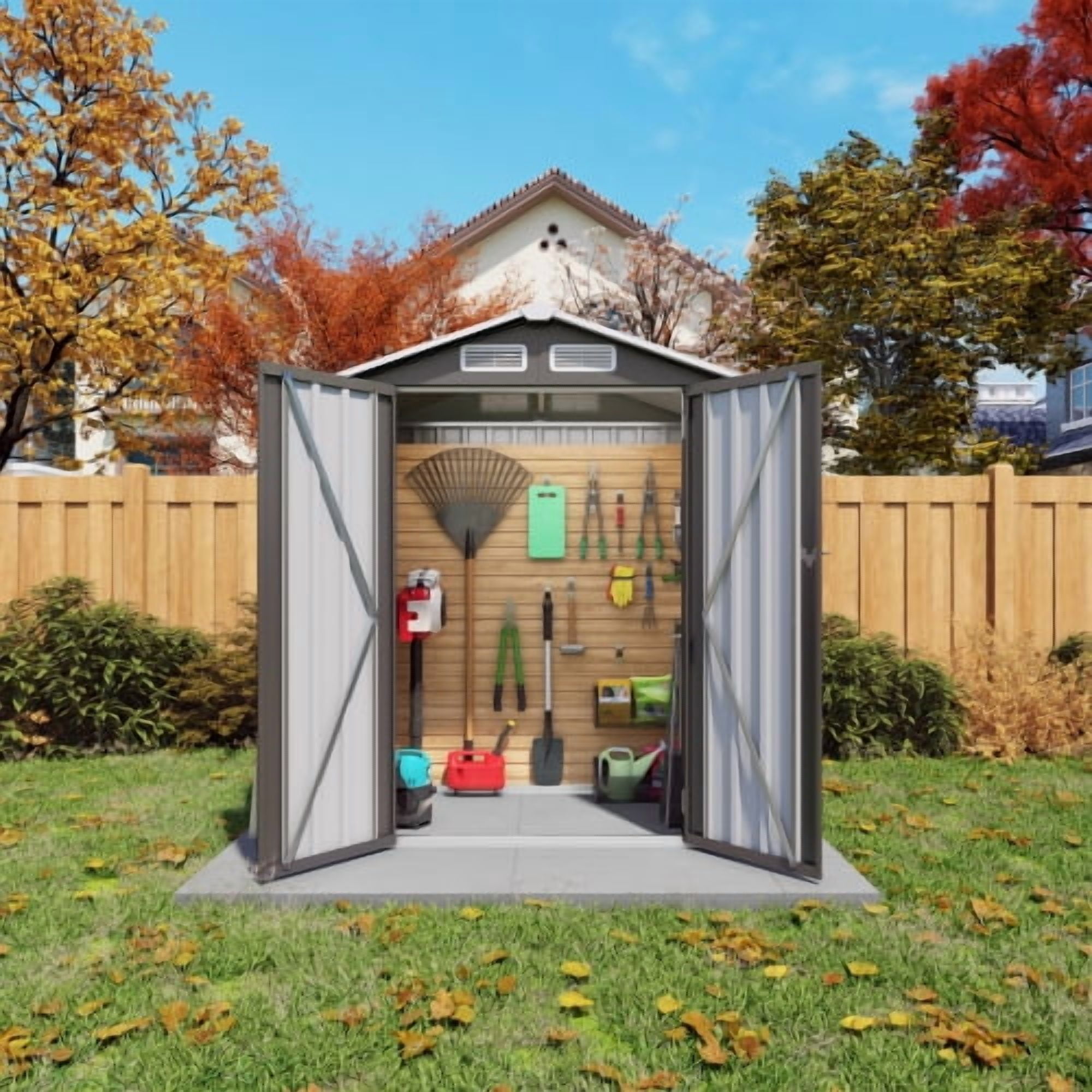 5X3 FT Metal Outdoor Storage Shed, Garden Tool Shed with Pitched Roof and Lockable Doors, Weatherproof Outdoor Shed for Backyard, Lawn, Garden