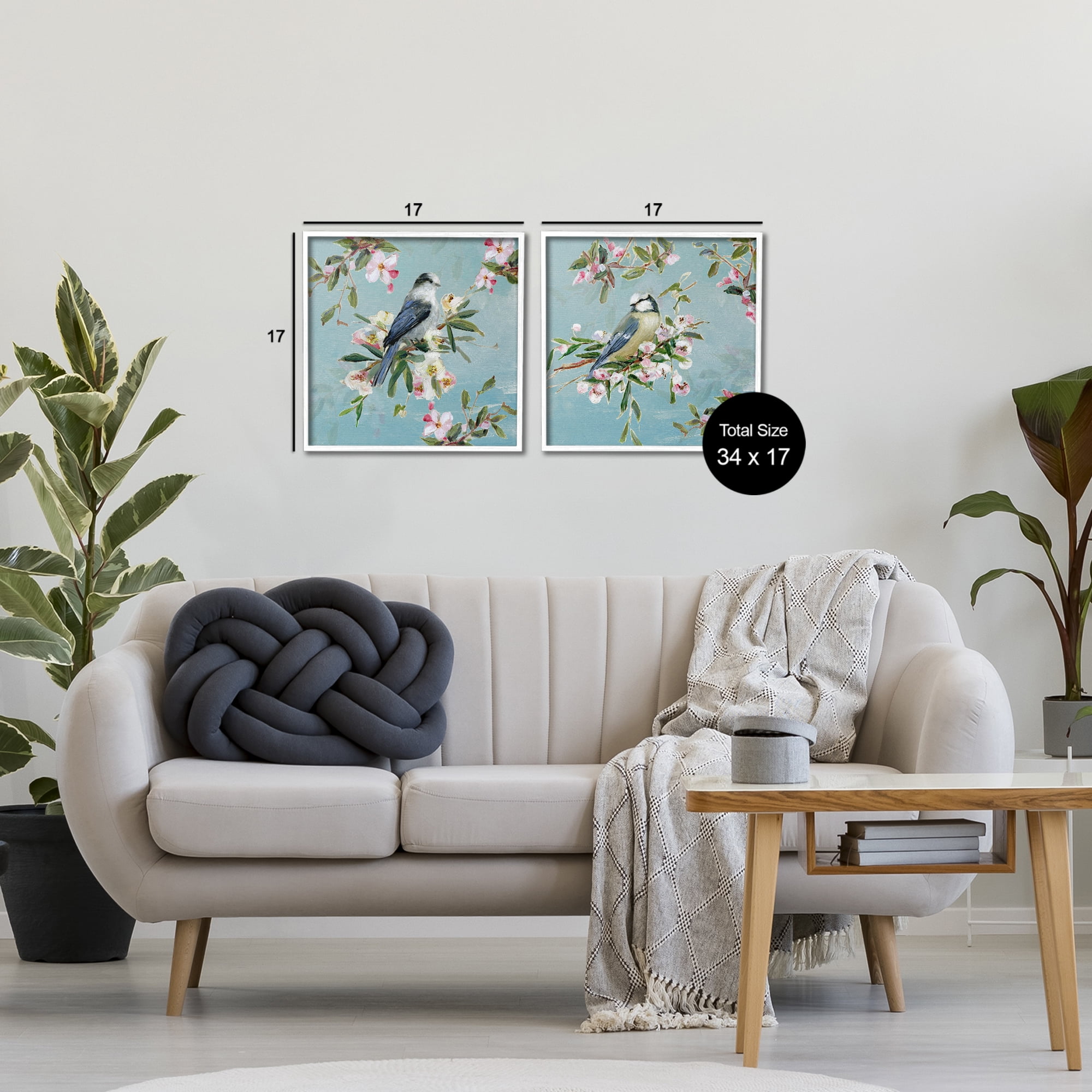 Stupell Industries Songbirds Among Spring Blossoms 2 Piece White Framed Giclee Art Set, design by Sally Swatland