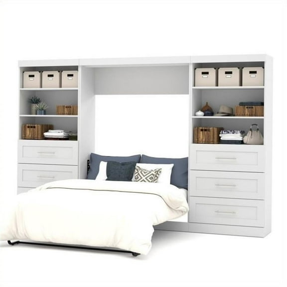 Atlin Designs 131" Full Wall Bed with 2 Piece 6-Drawer Storage Unit in White