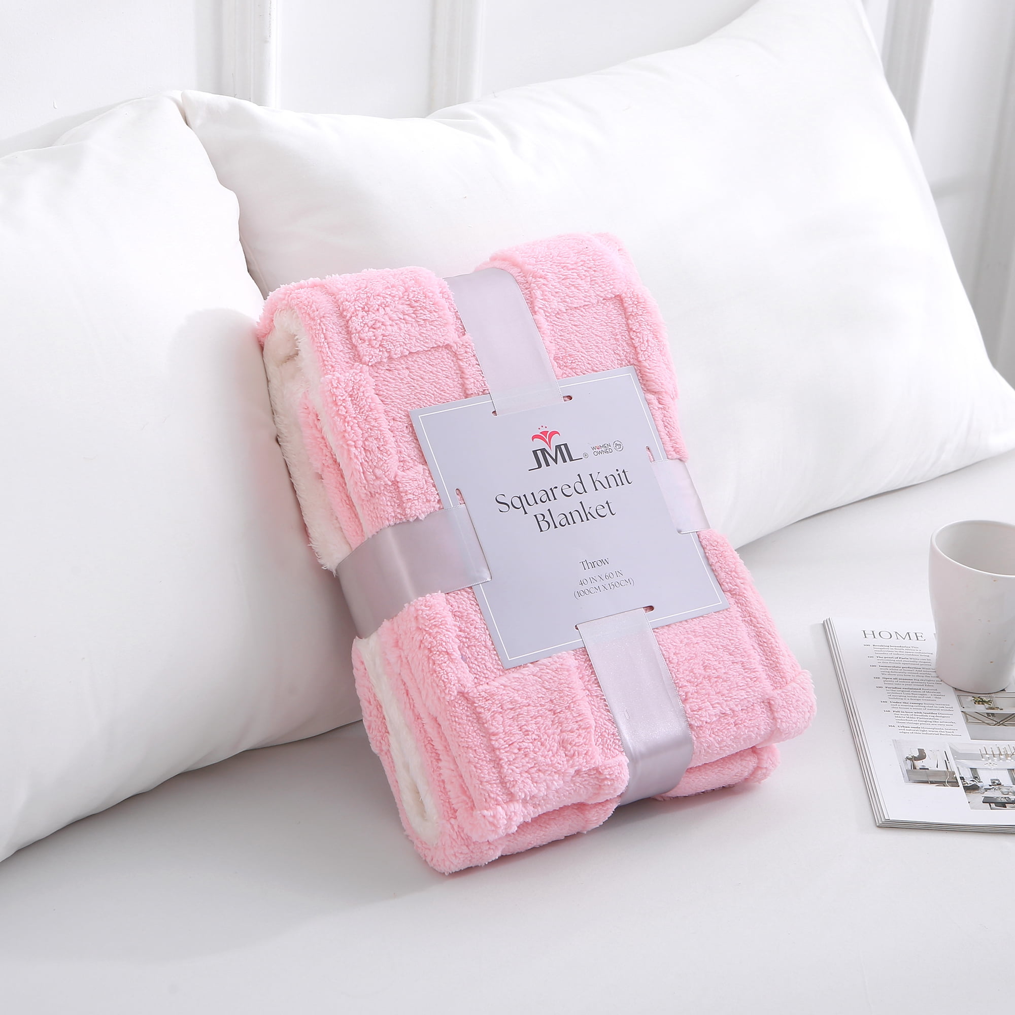 Fleece Twin Size Blanket for Sofa Pink - Soft Lightweight Plush Cozy Fuzzy Checkered Warm Winter Blanket Microfiber, 60x80 inches