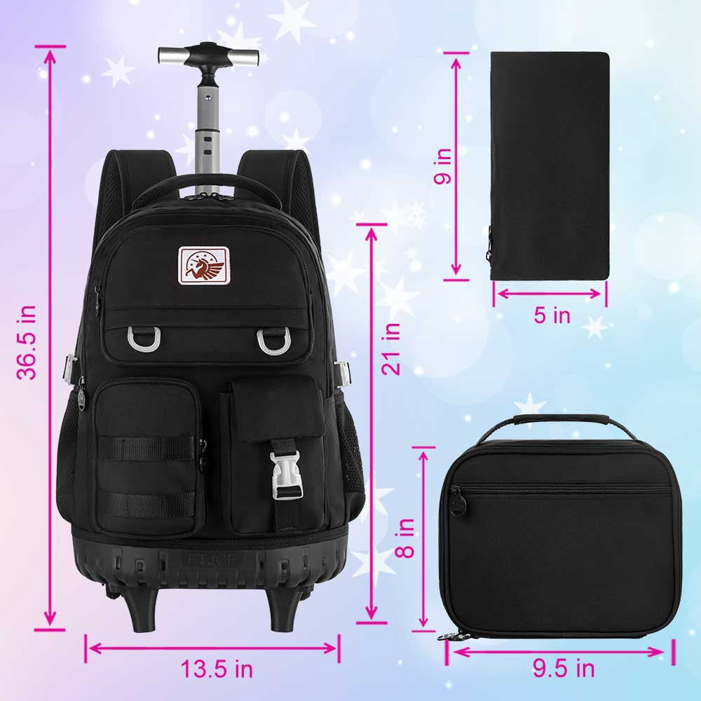 AGSDON Rolling Backpack for Girls Women, 21 inch Roller Wheels School Bookbag, Wheeled Suitcase Backpacks with Lunch Bag for Teen - Black