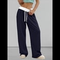 thumbnail image 4 of Pantalones Deportivos Anchos con Cintura de Contraste de Color y Hebilla de Cordón para Mujer. Azul Marino M, 4 of 8