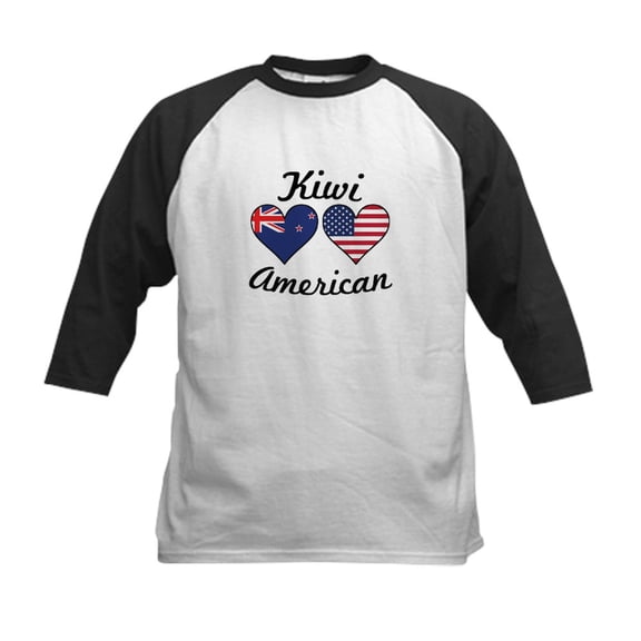 CafePress - Kiwi American Flag Hearts Baseball Jersey - Kids Cotton Baseball Jersey, 3/4 Sleeve Shirt