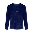thumbnail image 4 of Plus Size Women Velvet Dressy Tops Long Sleeve Round Neck Tunic Shirts Lace Patchwork Trendy Casual Pullover Elegant Blouses Blue,XXXXL, 4 of 6