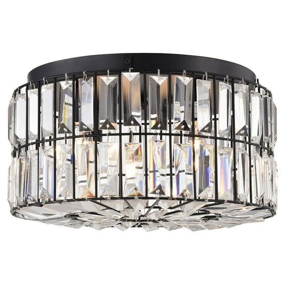 Warehouse of Tiffany Silver Orchid Coogan Matte Black 4-Light Crystal and Metal Drum Shade Flush Mount