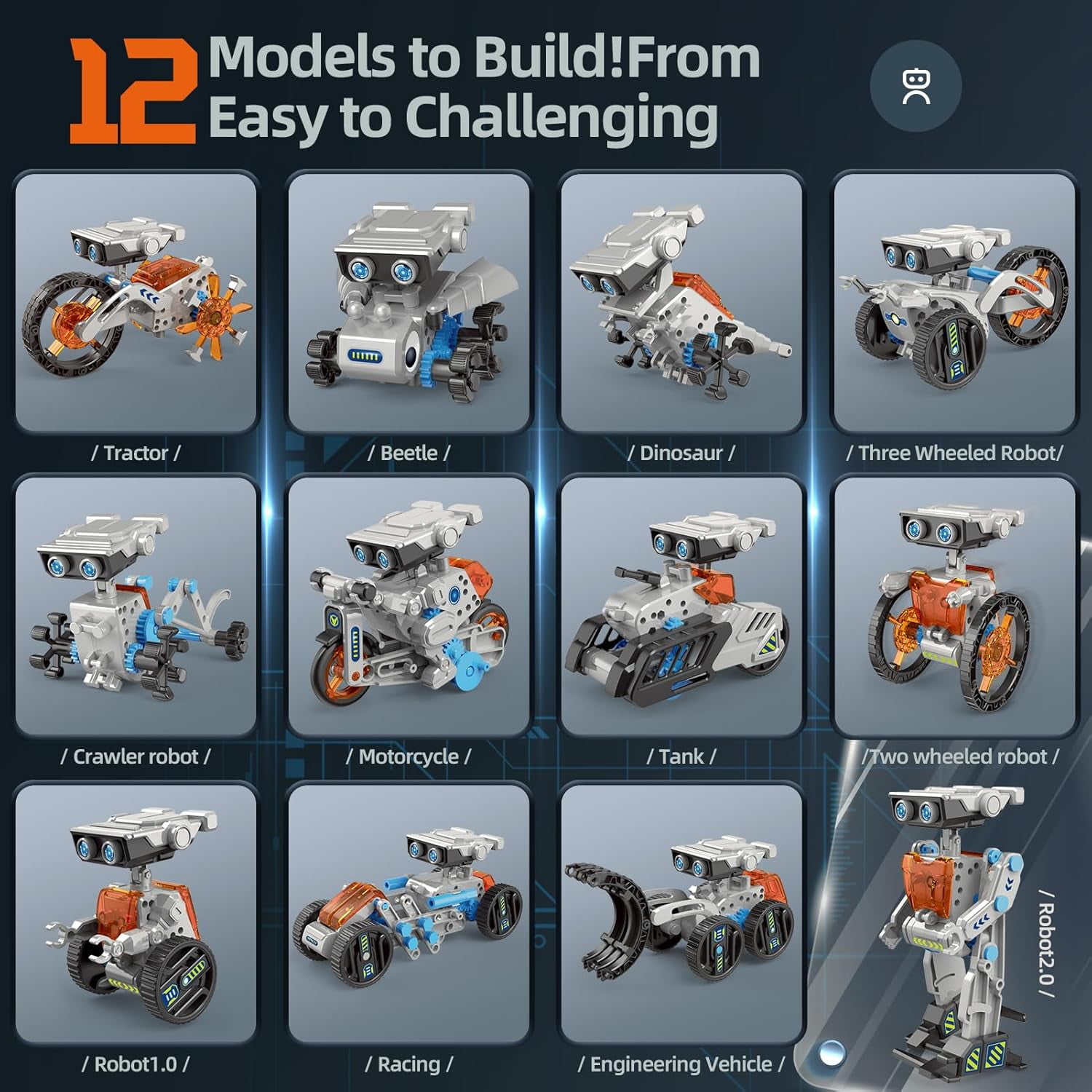 12-in-1 STEM Robot Kit Toys for Kids 8-12, DIY Building Educational STEM Science Kits for Boy Birthday Gifts