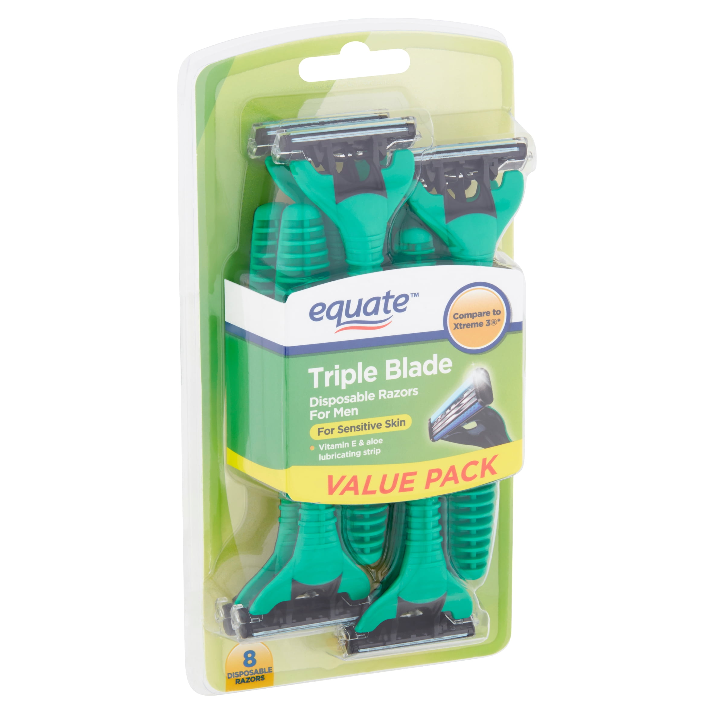 Equate Triple Blade Disposable Razors for Men Value Pack, 8 Count