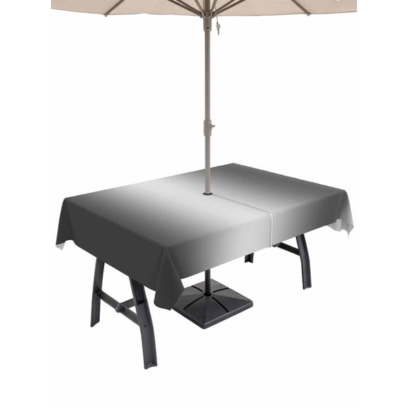 Outdoor Tablecloth with Umbrella Hole for Patio/Picnic/Party/Camping, Grey White Ombre Waterproof Table Cloth Rectangle Table Cover Washable, Contemporary Art Abstract Aesthetics (52"x 70")
