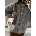 thumbnail image 4 of Womens Button Up Cardigan Sweaters Long Sleeve Crew Neck Fall Soft Knit Loose Sweater Tops Flower Gray L, 4 of 8