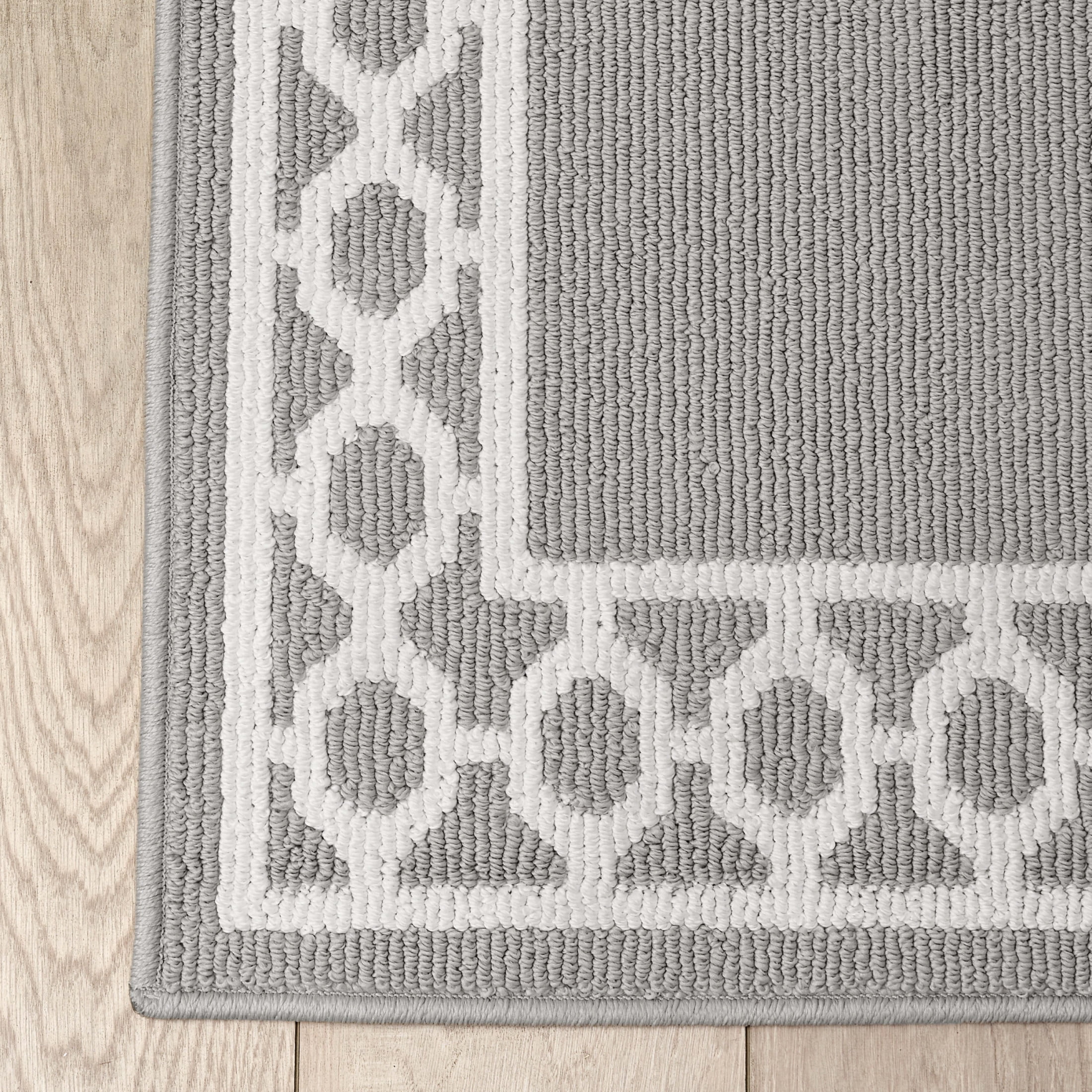 Washable Skid-Resistant Runner Rug, Trellis Border , Light Grey and White , 26" x 45"/26" x 60"