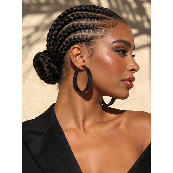 U7 Hoop Earring for Women Chunky Stainless Steel Earring Black Hoop Earring Jewelry Christmas Birthday Gift for Daughter Wife, 60mm