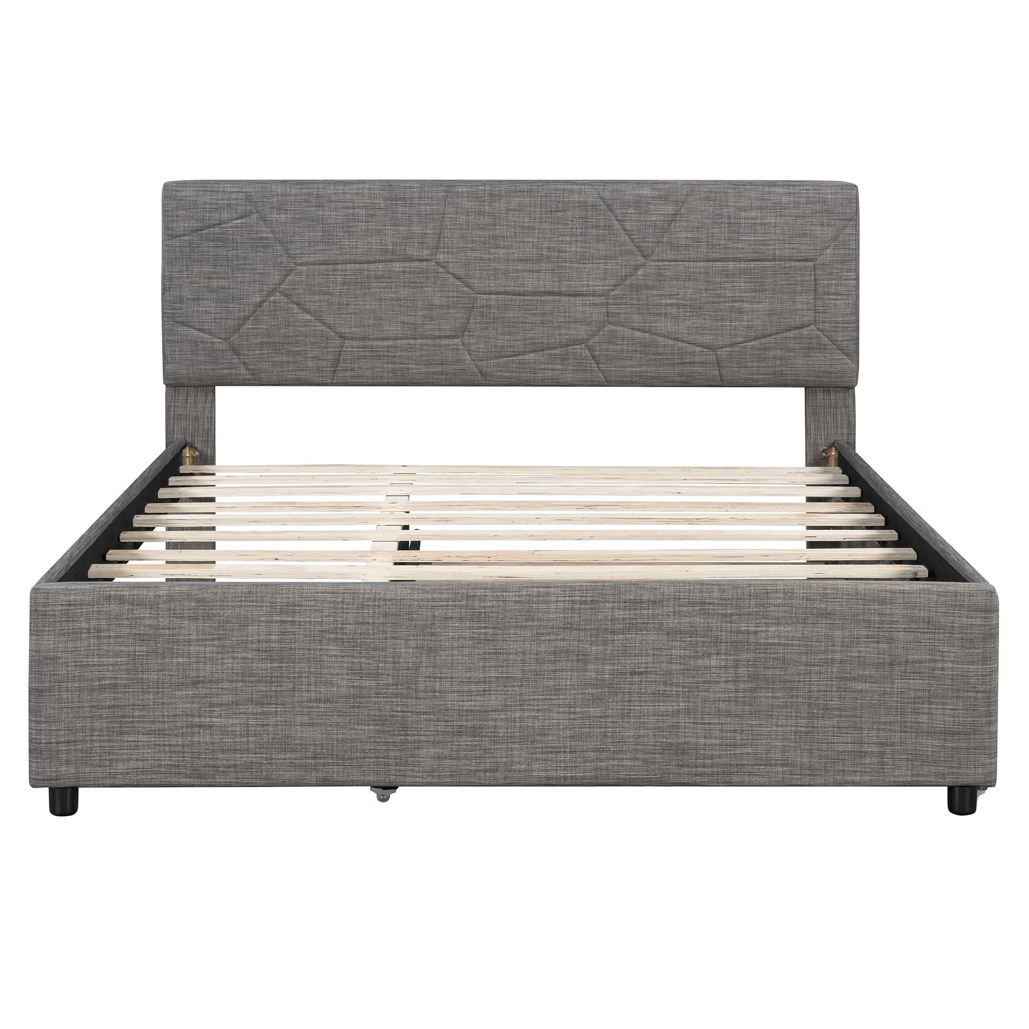 MAYEERTY Brick Pattern Upholstered Platform Bed with Twin XL Trundle, No Box Spring Needed