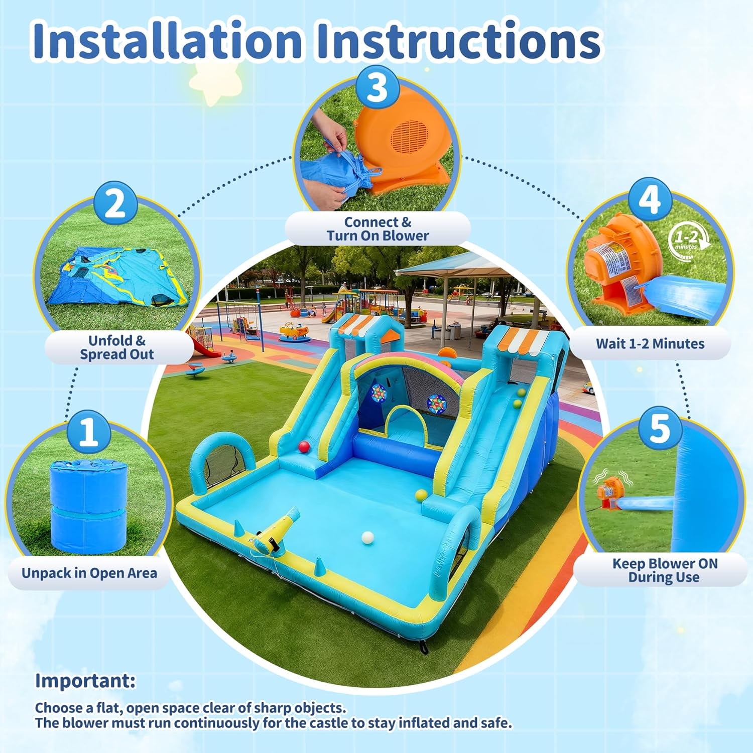CazToi Inflatable Bounce House with Double Water Slide Oxford Fabric Blower Included Backyard Party