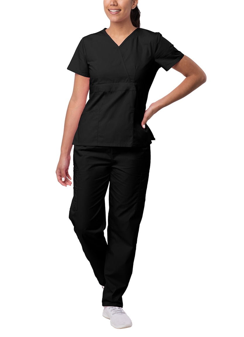 Sivvan Women's Scrub Set - Multi Pocket Cargo Pants & Stylish Mock Wrap Top (Available in 15 Colors)
