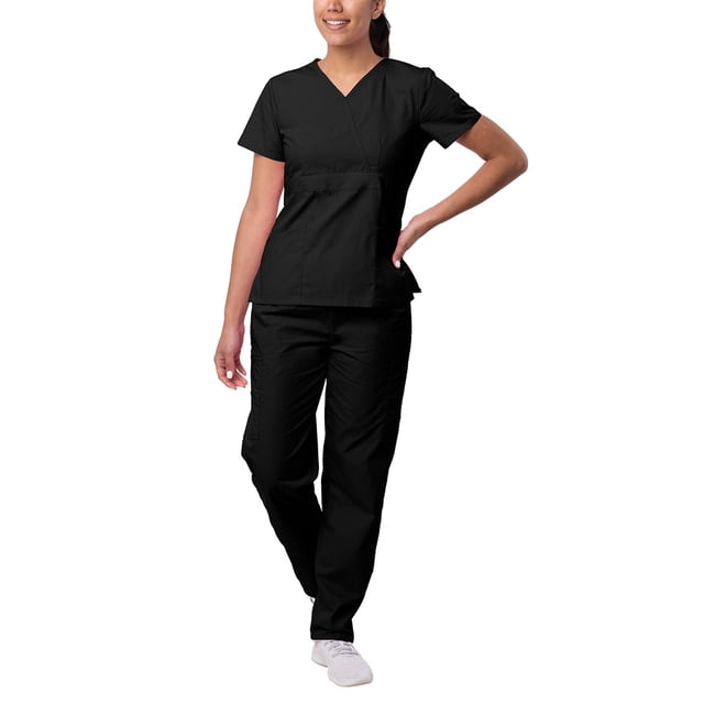 Sivvan Women's Scrub Set - Multi Pocket Cargo Pants & Stylish Mock Wrap Top (Available in 15 Colors)