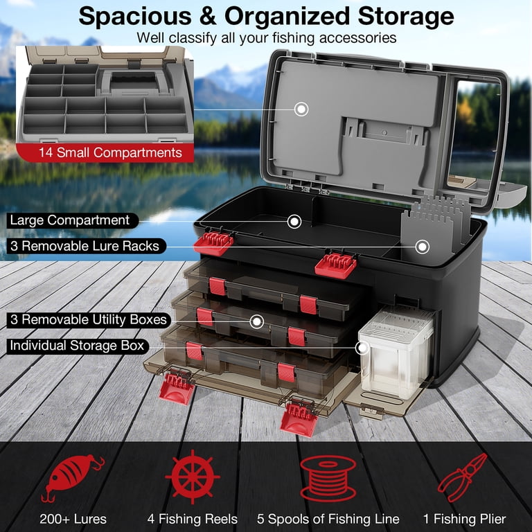 Gymax 5 Layers Fishing Tackle Box w/ Dividers & Top Storage 3 Removable  Utility Boxes