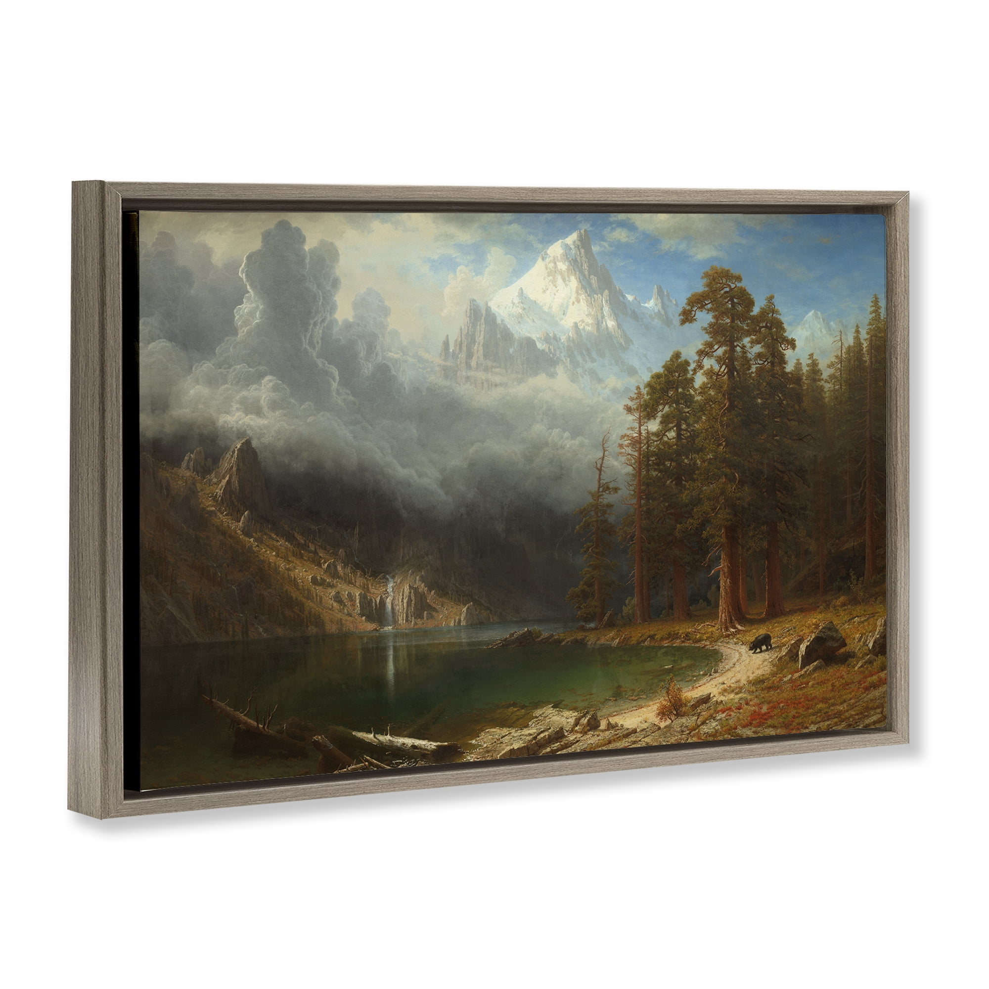 Stupell Industries Classical Bierstadt Mount Corcoron Landscape & Nature Painting Brown Floater Framed Canvas Art Print Wall Art, 31 x 21