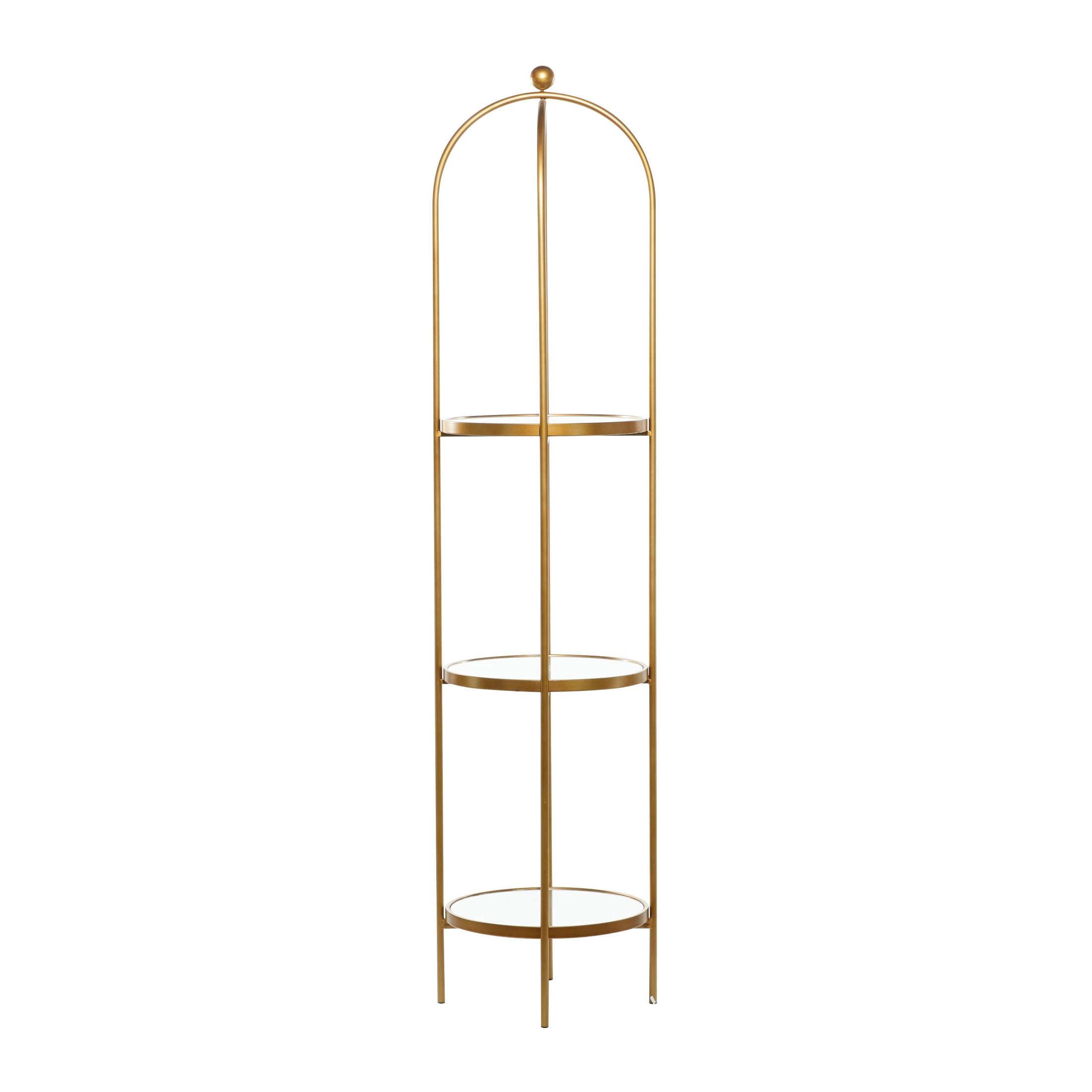 DecMode 18" x 73" Gold Metal 3-Tier Shelving Unit with Mirror Shelves, 1-Piece