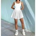 thumbnail image 5 of Womens Square Neck Tennis Dress Pleated Sleeveless Built in Shorts Golf Athletic Dress with Pockets Swan White L, 5 of 7