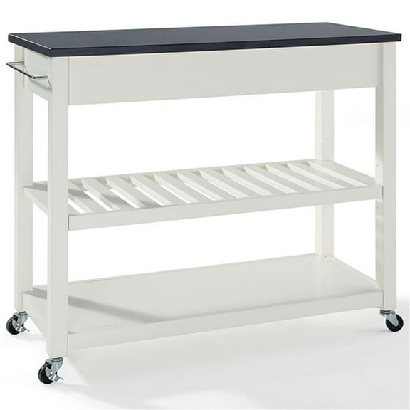 Pemberly Row 2 Drawer Black Granite Top Kitchen Cart in White