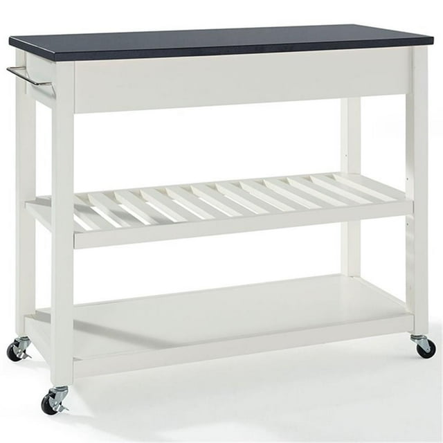 Crosley 2 Drawer Black Granite Top Kitchen Cart in White