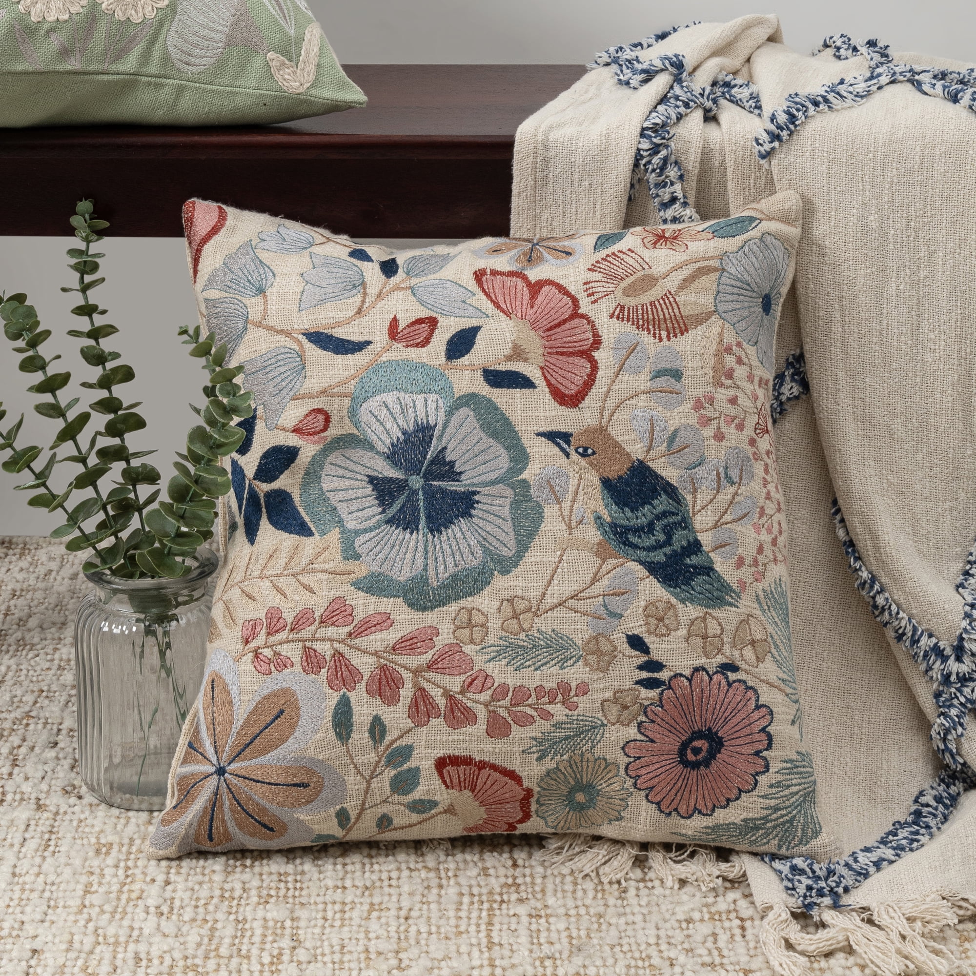 Harlow Hill Camden 24" x 24" Ivory Multi Floral Cotton Adult Decorative Throw Pillow Cover