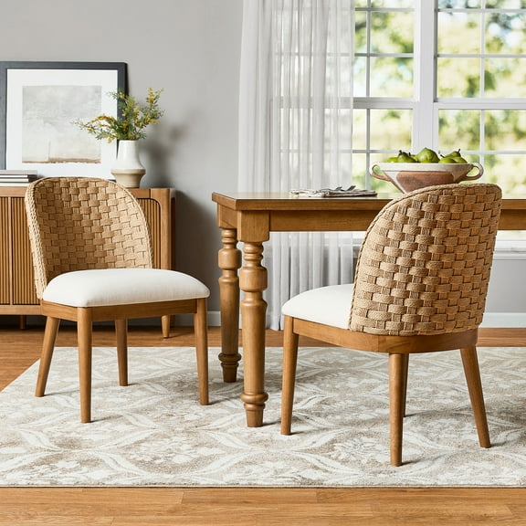 My Texas House Saylor Farmhouse Dining Chair Set, Natural Wood, Set of 2