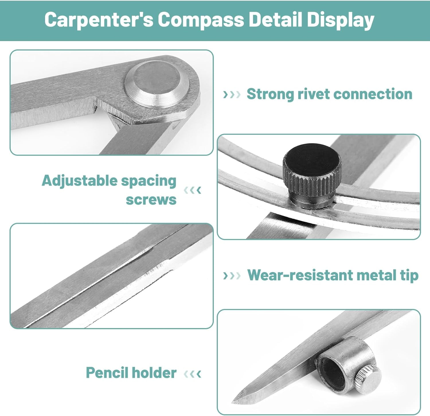 300mm Pointed Compass, Pencil Marking Compass with Pencil Holder for Drawing for Metalworking and Leather Craftin