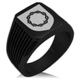 thumbnail image 1 of Stainless Steel Crown of Thorns Adversity Coat of Arms Shield Needle Stripe Pattern Biker Style Polished Ring, 1 of 1