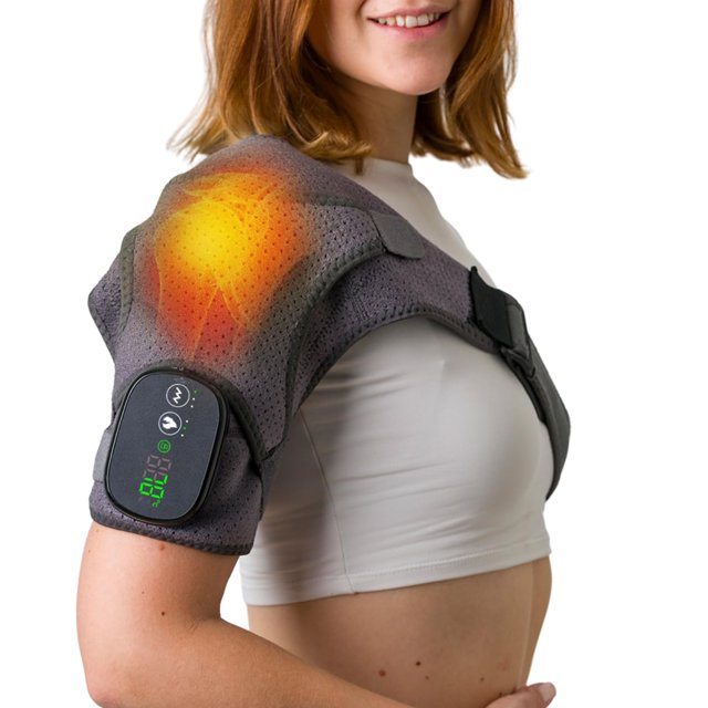 CHILLORA Heated Shoulder Wrap - Cordless Heating Pad Massager With Vibration, 3 Heating and Speed Adjustable Settings, Wearable Brace (2)