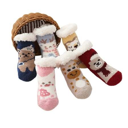 

Baby Non-Skid Slipper Socks Winter Warm Fleece Lined Fuzzy Home Socks with Grips for 0-4 Years Old