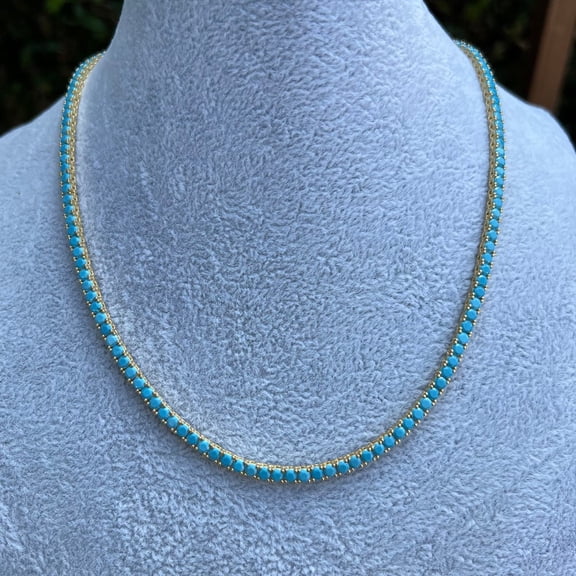 925 Silver lab Turquoise Tennis Necklace in Gold family Necklace For Mom,Grandma Gift,Initial Necklace,pregnancy gift,gift for her