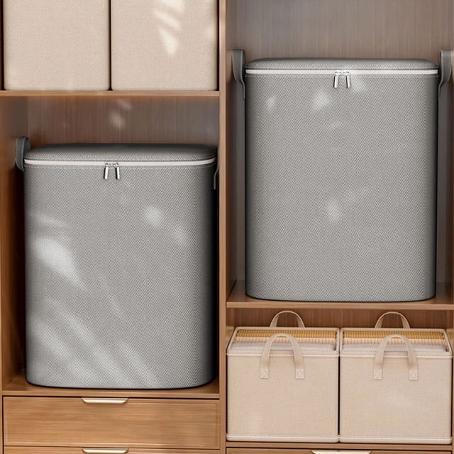 Oversized Heavy Duty Storage Bag | 70x50x50cm | Reinforced Handles | Double Zipper | Waterproof Polyester | Collapsible Moving Packing Organizer | for Clothes Quilts Bedding | Gray | Space