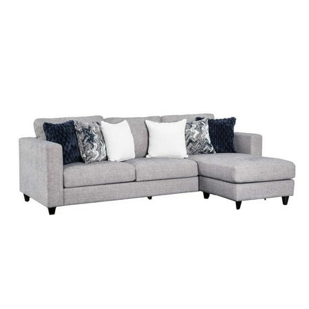 Harie Sectional Sofa with Chaise, 6 Pillow, Light Gray Chenille, 101in